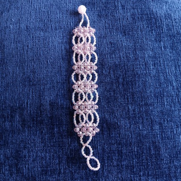 1" Wide Handmade Beaded Soft Pink Bracelet - Picture 1 of 8